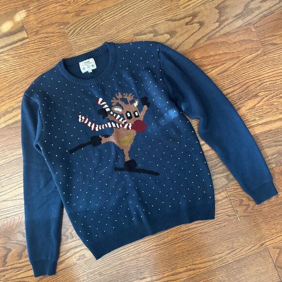 Christmas Reindeer Rudolph Skiing Sweater Size Large Fun Ugly Christmas Sweater - Picture 3 of 9